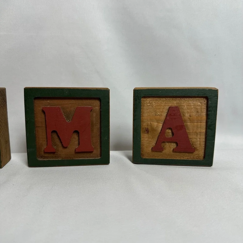 Vintage Wooden Letter Blocks EMMA Name Decor Rustic Nursery Shelf Display